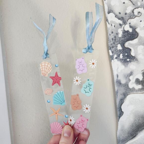 Gummy Bear Print Funny Bookmark Ribbon Bow Clear Acrylic Coquette Bookish Gift - Picture 2 of 13